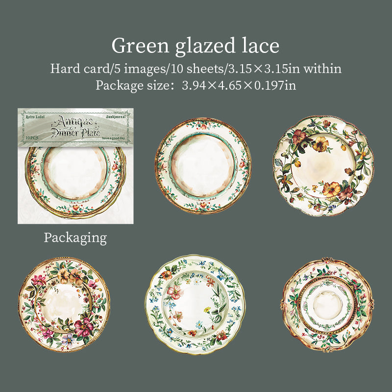 Antique dinner plate cardstock sticker -10Pcs each pack