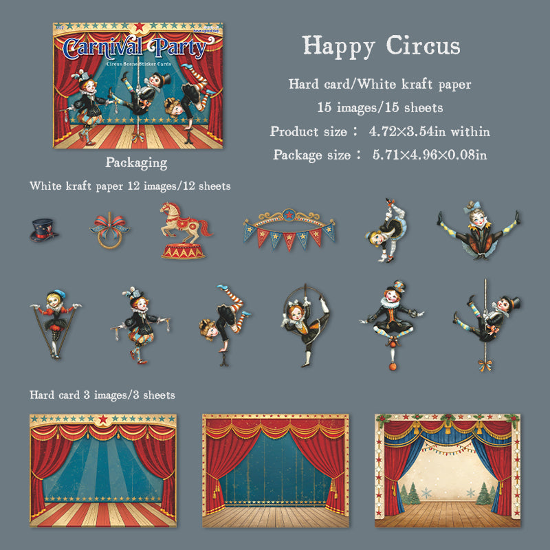 Circus cardstock & Solid sticker -15Pcs each pack