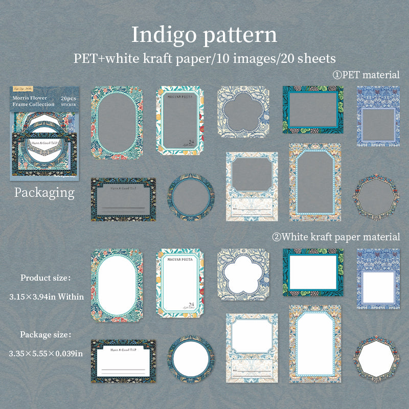 Morris Flower Frame Collection PET & Solid sticker -20Pcs each pack