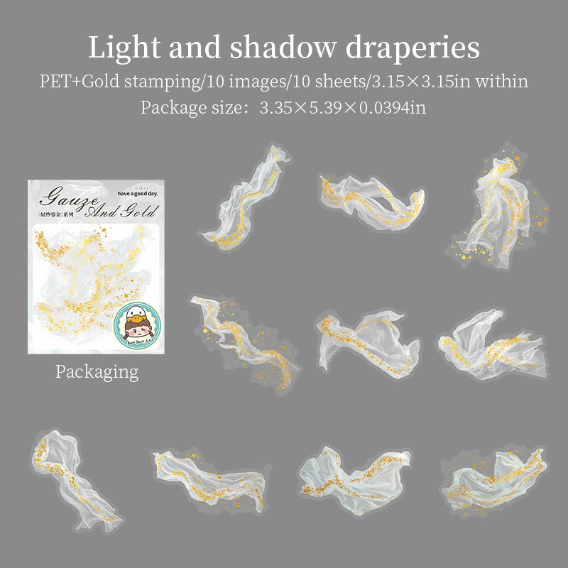 Gilded gauze PET Sticker -10Pcs each pack