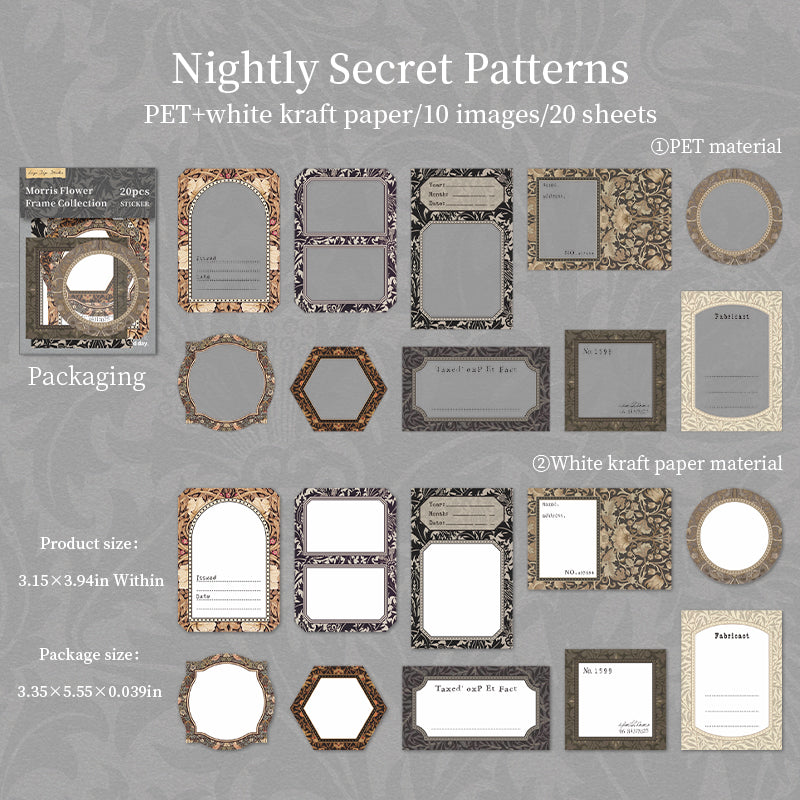 Morris Flower Frame Collection PET & Solid sticker -20Pcs each pack