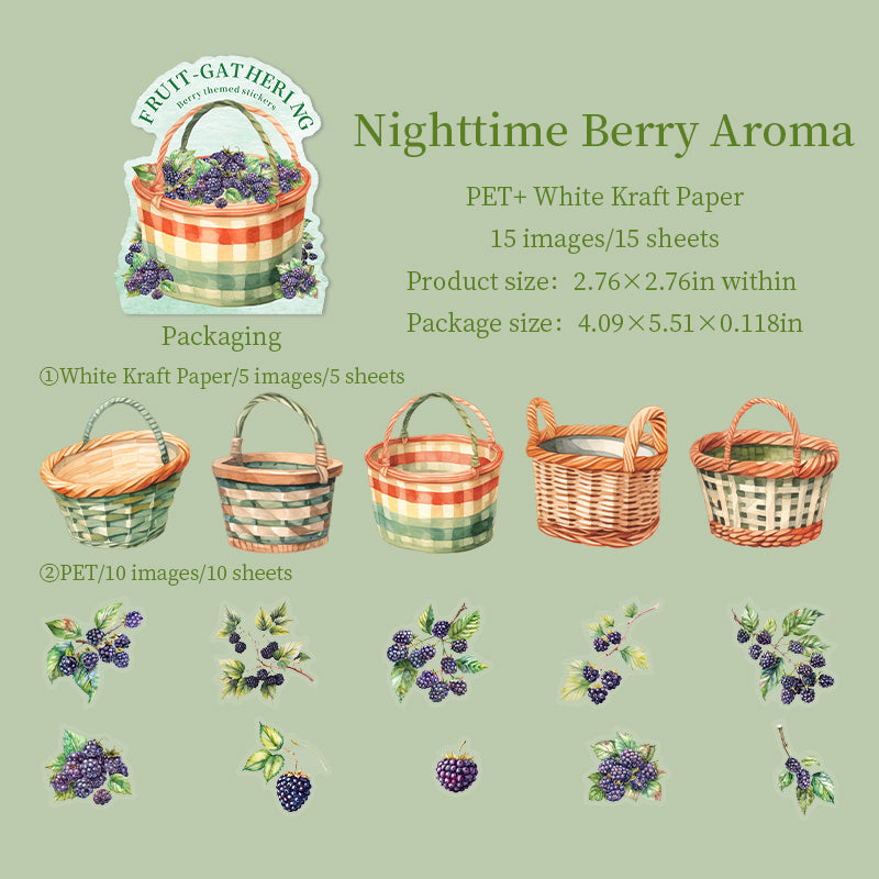 Picking fruits PET & Solid Sticker -15Pcs each pack