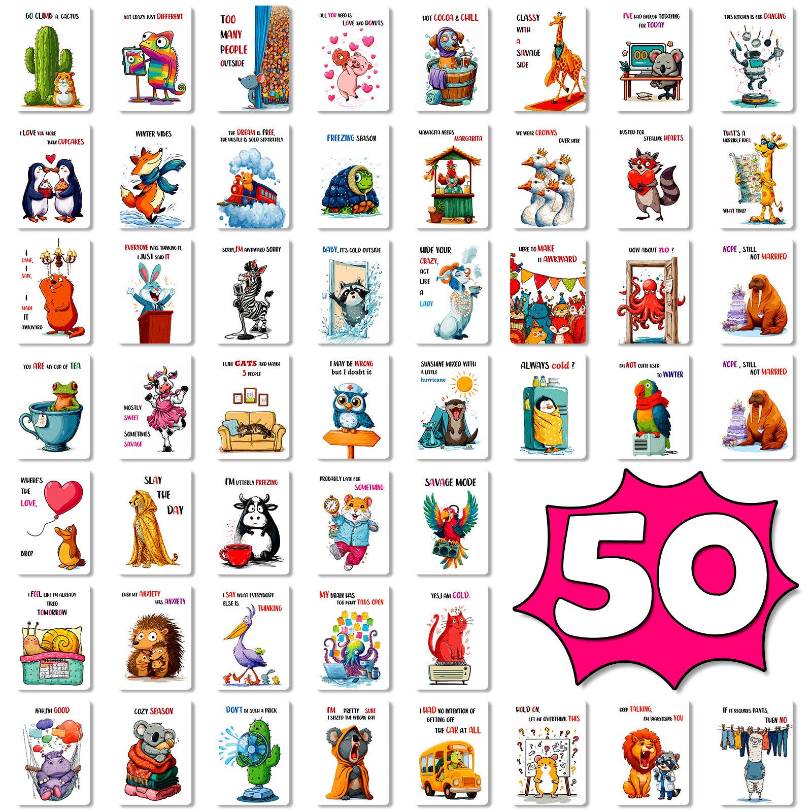 0814 Animal Humor Text Cards ATC card 50pcs 2.5*3.5 inch