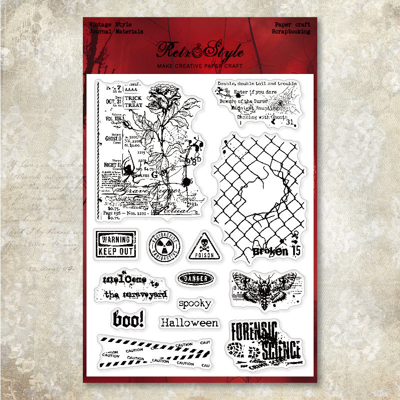 Vintage Halloween Warning background stamp (15 x 20 cm)