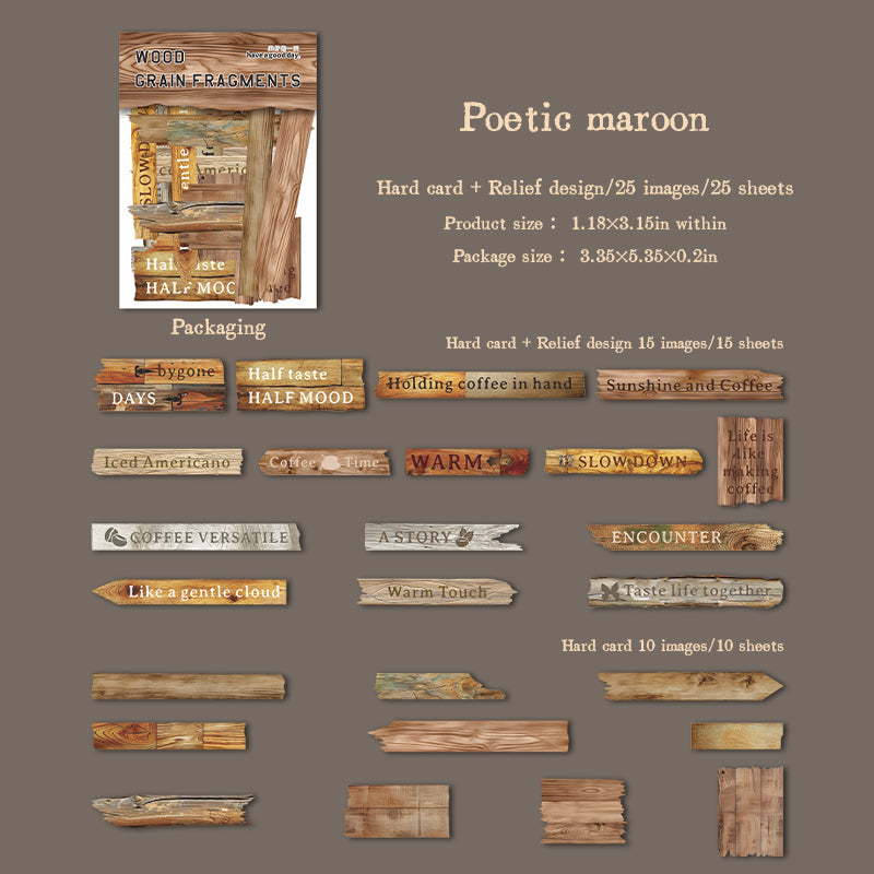 Wood grain fragments cardstock sticker -25Pcs each pack