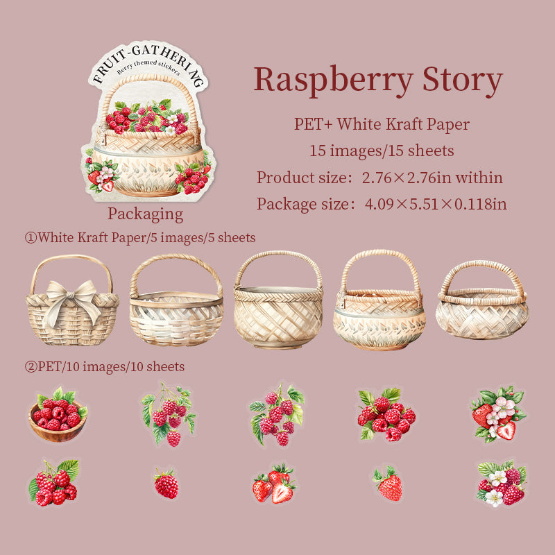 Picking fruits PET & Solid Sticker -15Pcs each pack