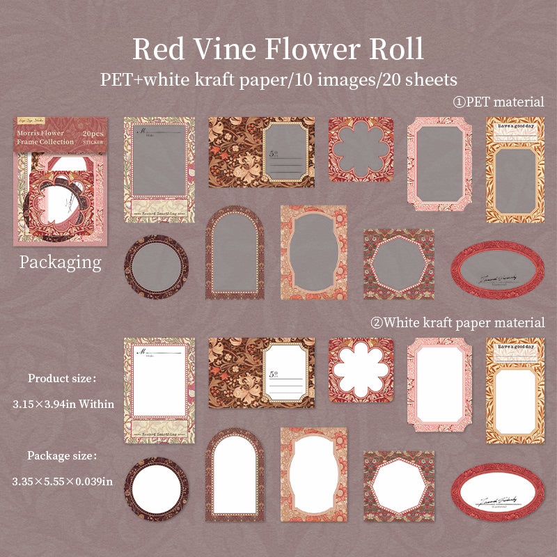 Morris Flower Frame Collection PET & Solid sticker -20Pcs each pack