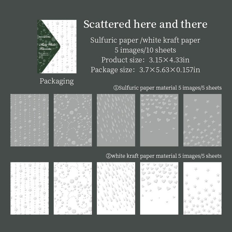 Misty White Blossoms Sulfuric & Solid paper -10Pcs each pack
