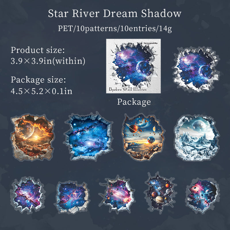 Broken Wall Illusion PET Stickers -10Pcs each