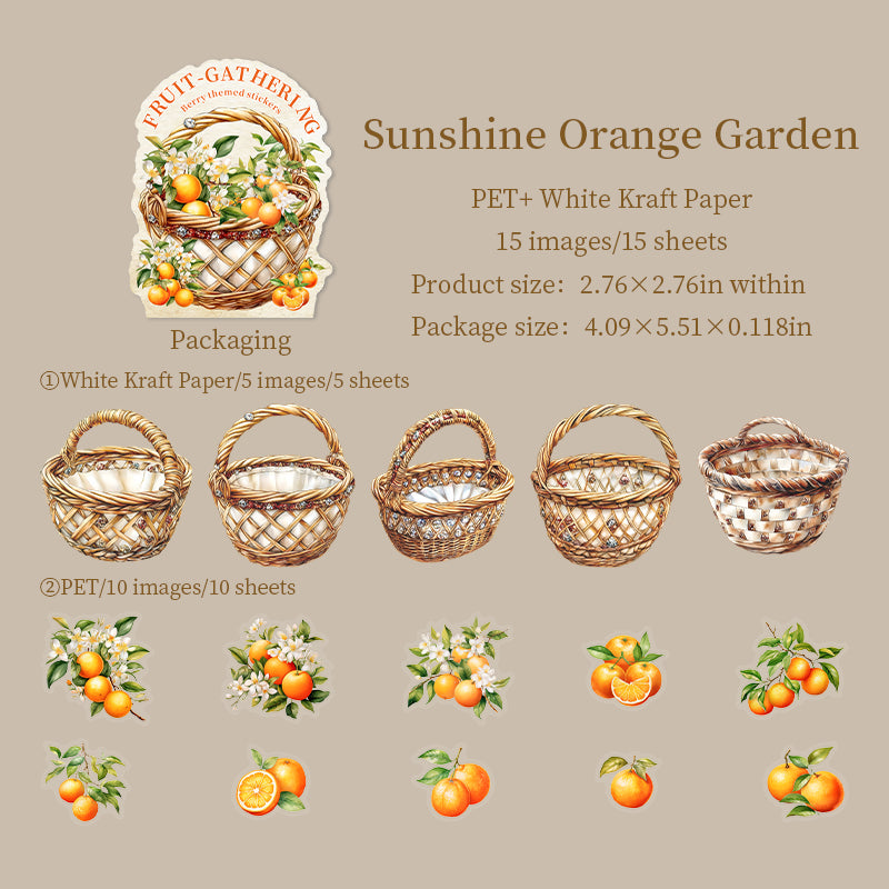 Picking fruits PET & Solid Sticker -15Pcs each pack
