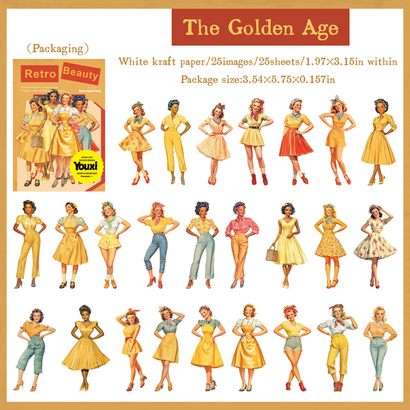 Vintage girls Solid sticker -25Pcs each pack