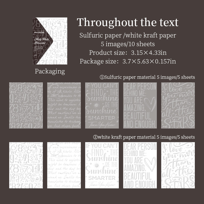 Misty White Blossoms Sulfuric & Solid paper -10Pcs each pack