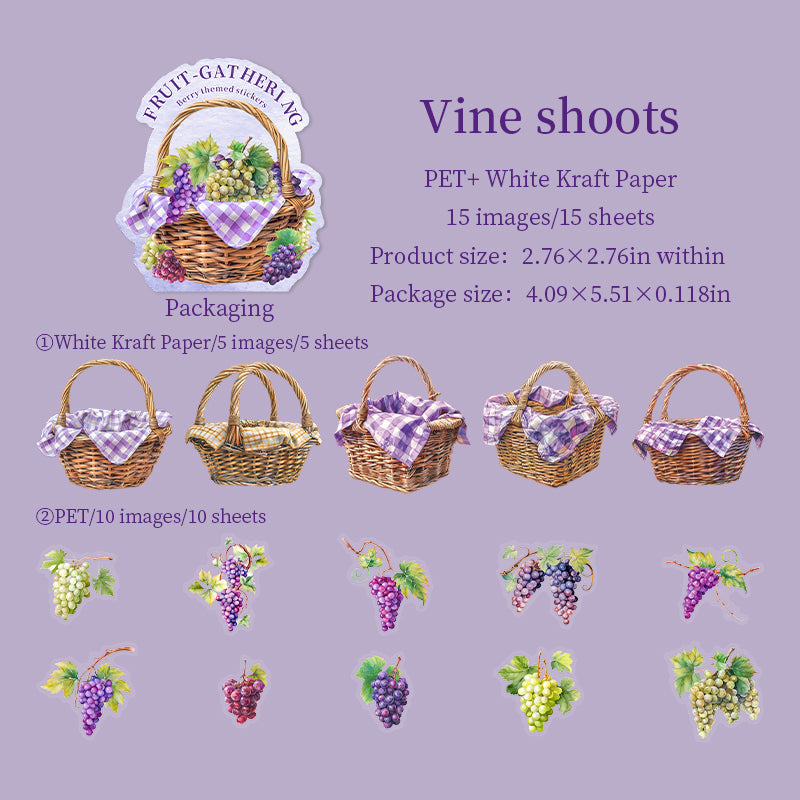Picking fruits PET & Solid Sticker -15Pcs each pack