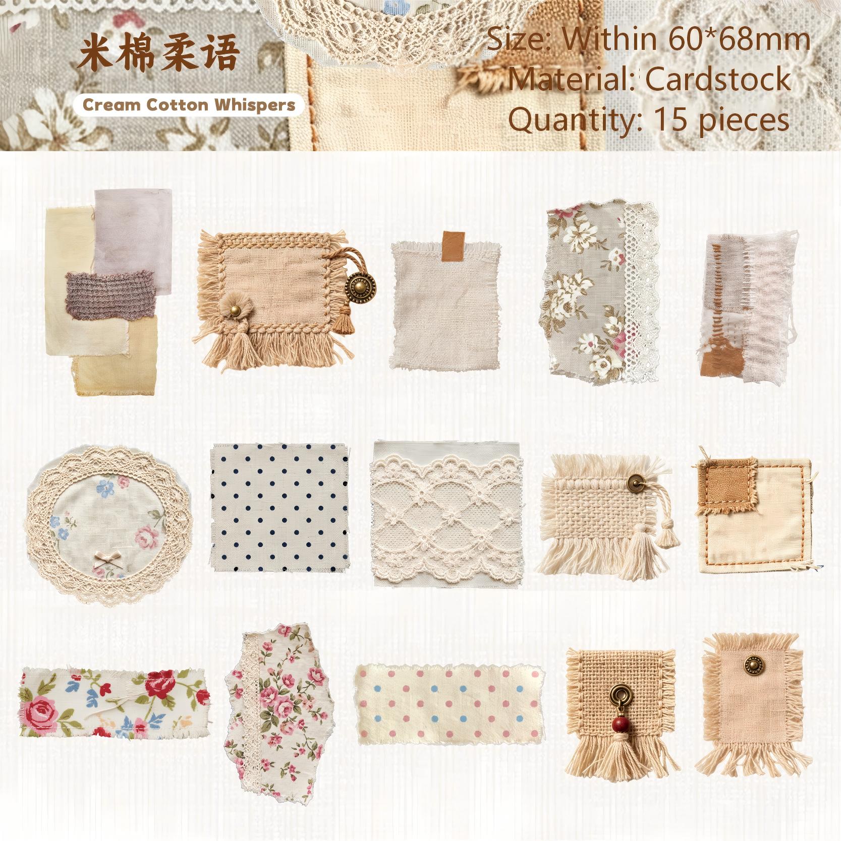 Vintage Fabric Journal Cardstock Stickers -15Pcs each pack
