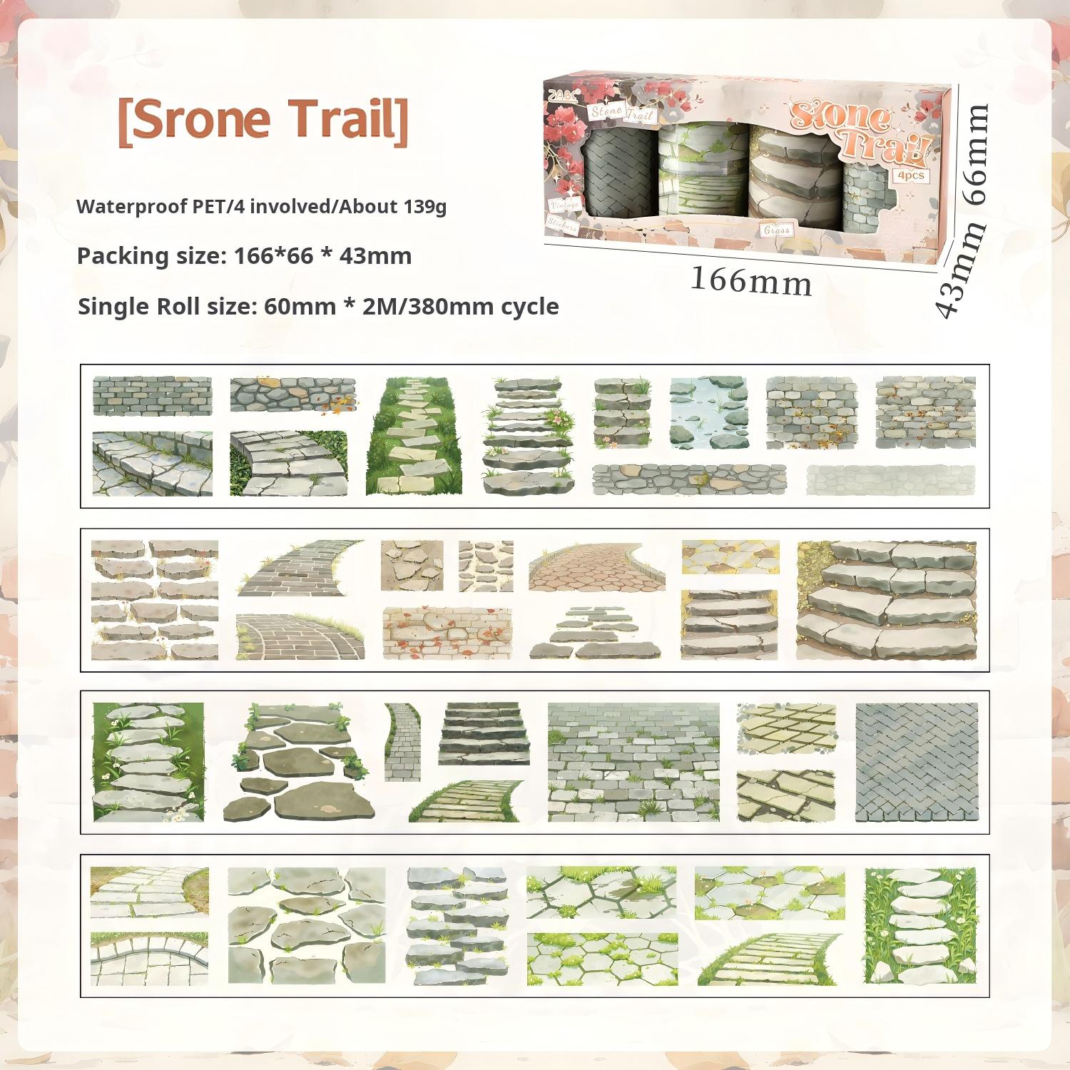 Stone path PET Tape Set *pre-cut 4 rolls 6cm*2m