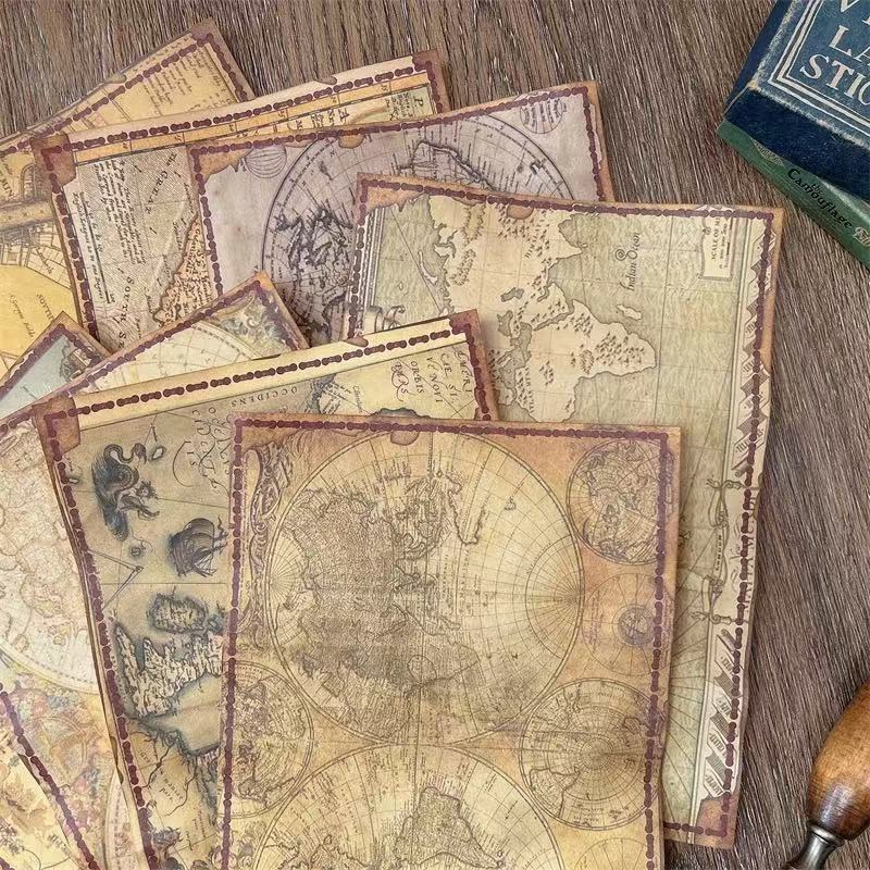 0618 Hand-dyed nautical map paper -8Pcs each pack