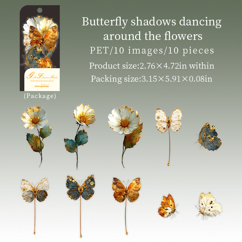 Flowers PET Sticker -10Pcs each pack
