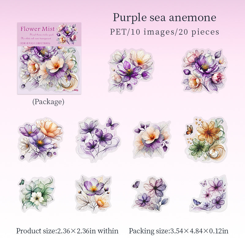Flower Mist PET Stickers -20Pcs each pack