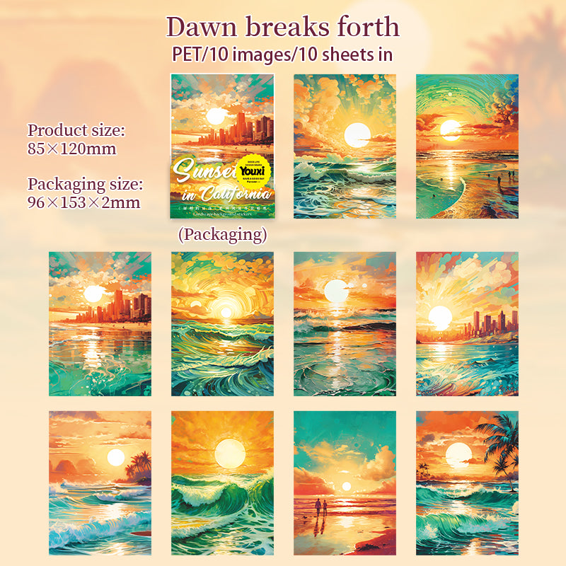 0715 California sunset PET sticker -10Pcs each pack