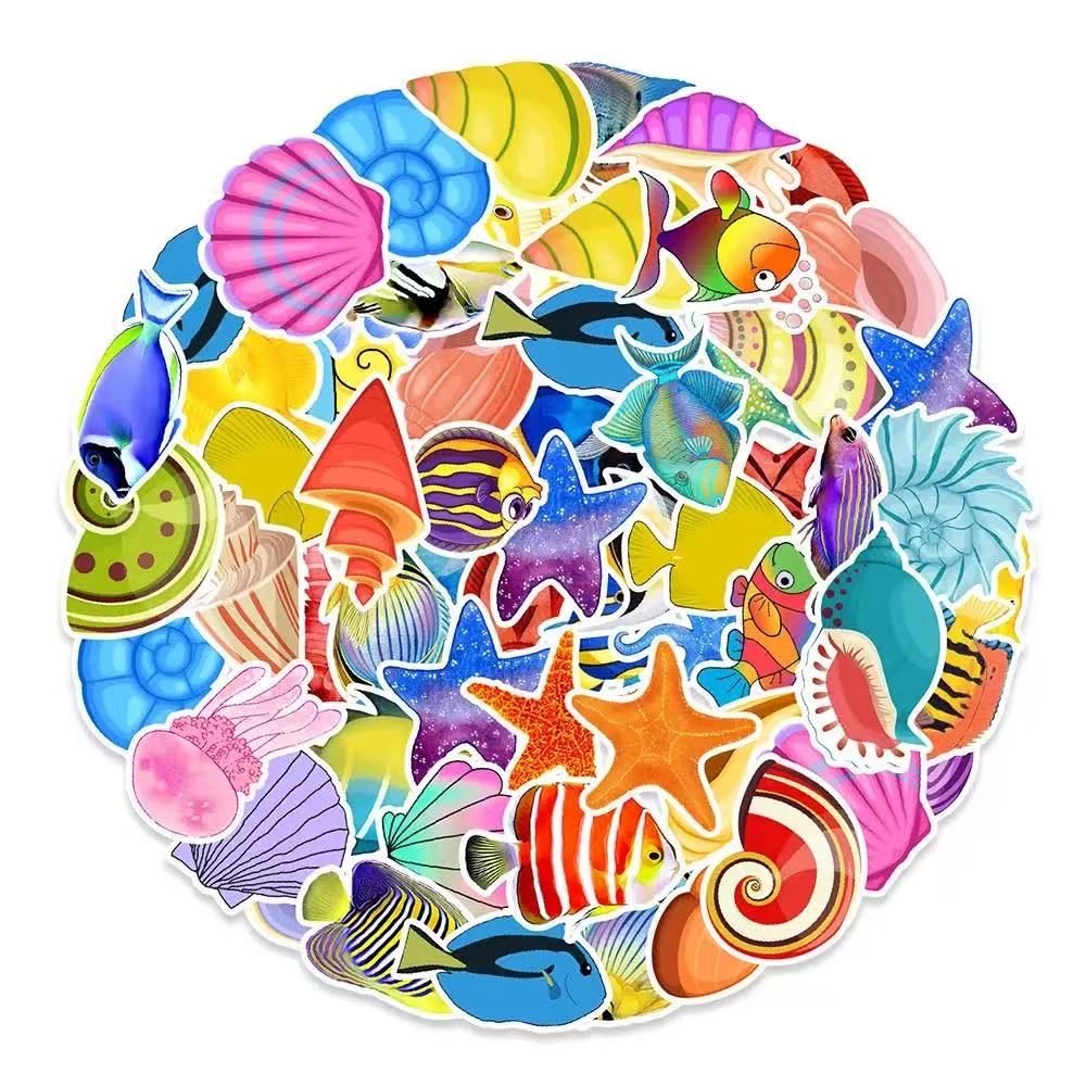 0605 50 Cartoon sea life Stickers solid with white border