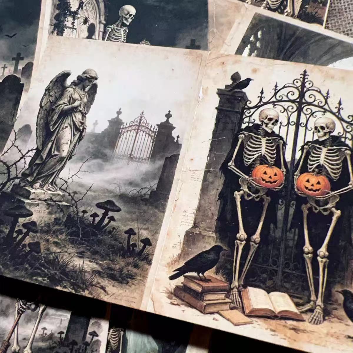 A4 size Vintage Gothic Halloween Style paper 3 pcs (Uncut, with white borders)