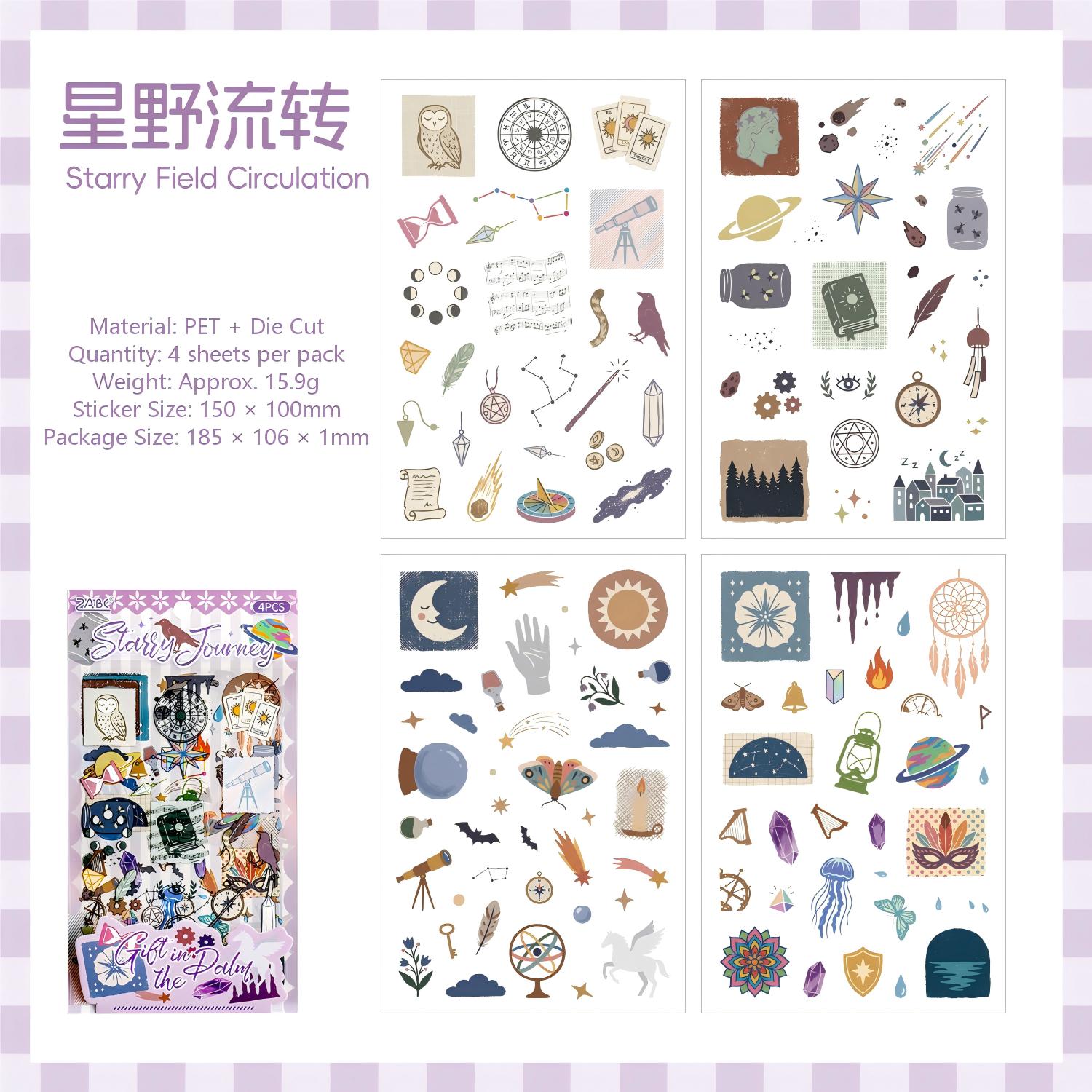 Vintage PET Die-cut Stickers -4Pcs each pack