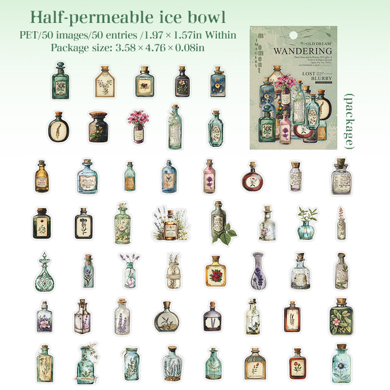 Vintage PET Sticker -50Pcs each pack