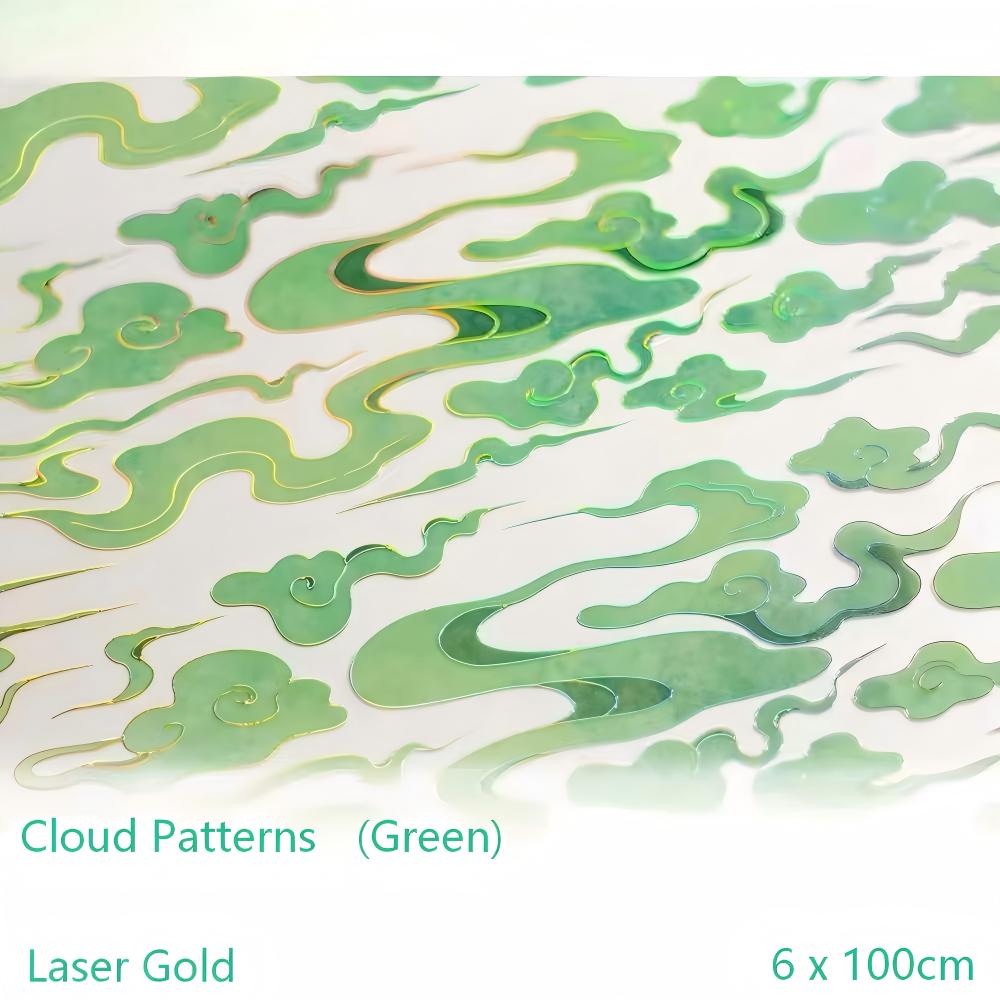 Cloud Pattern Green (Laser Gold) PET Tape (6 x 100 cm) 1 loop