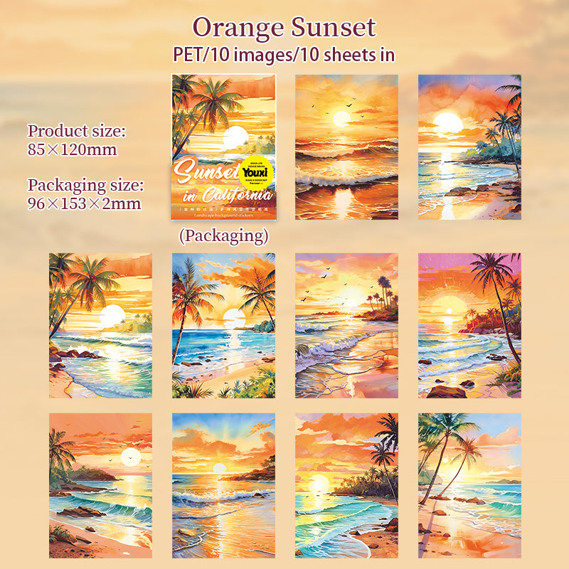 California sunset PET sticker -10Pcs each pack