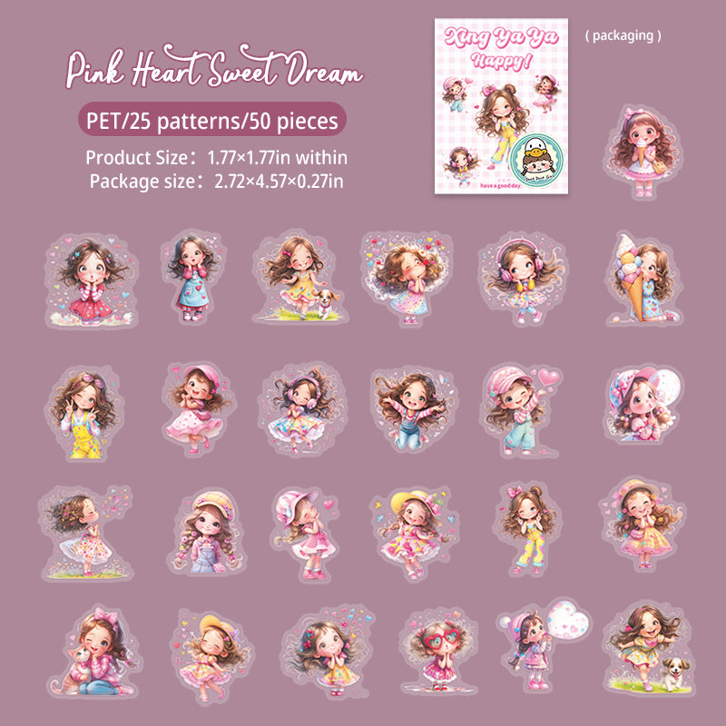 Cute girl PET Sticker -50Pcs each pack