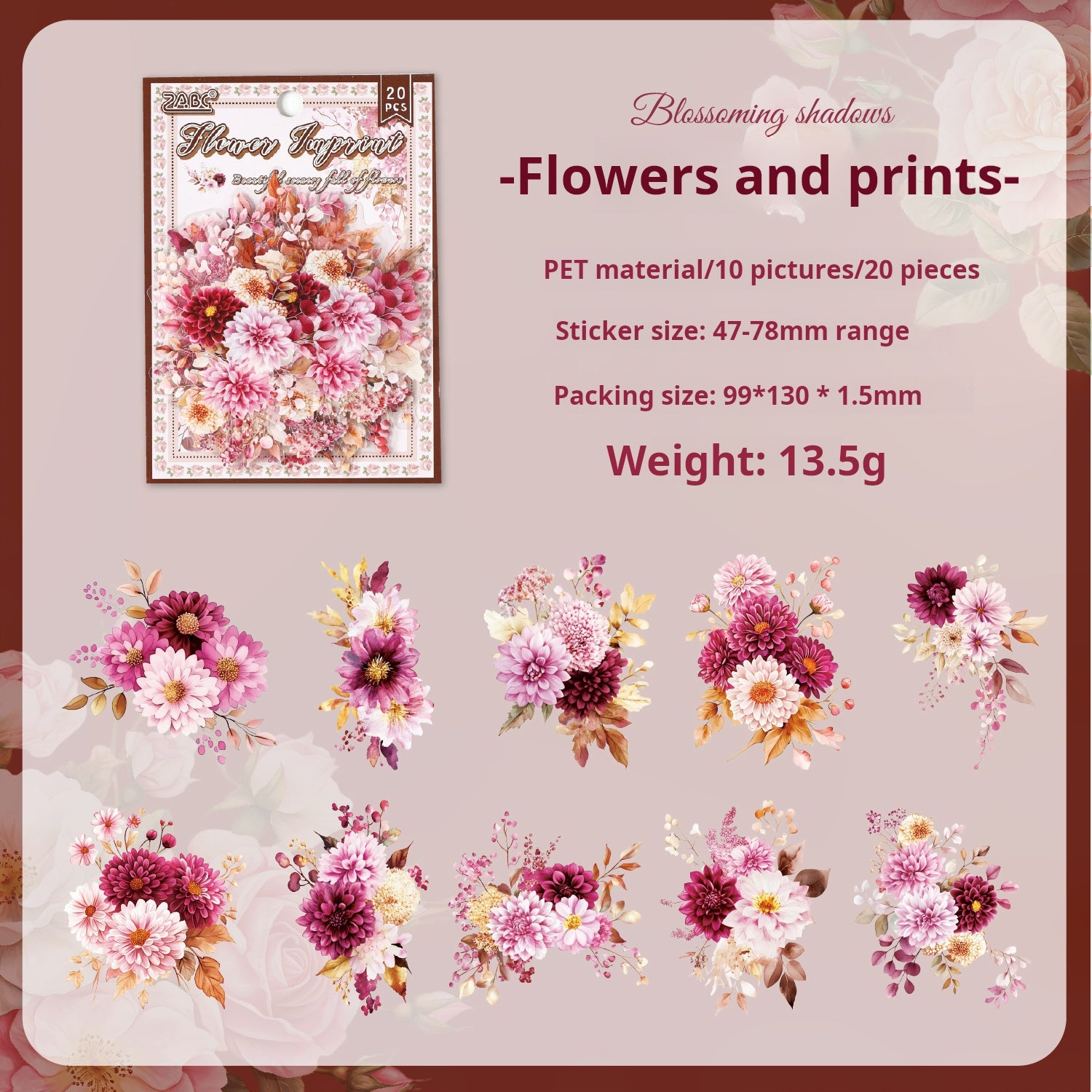 Flower PET Sticker -20Pcs each pack