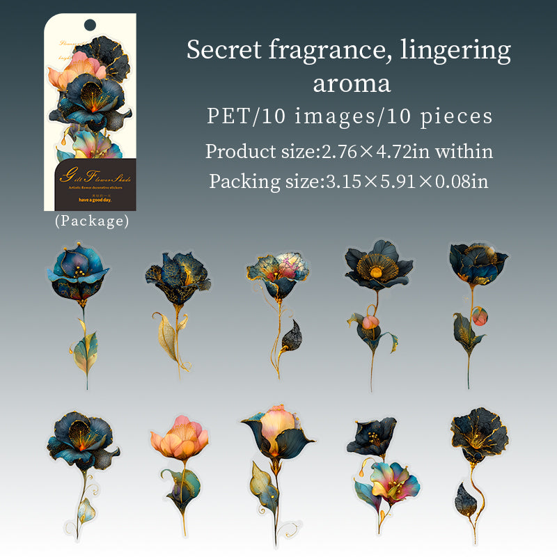 Flowers PET Sticker -10Pcs each pack