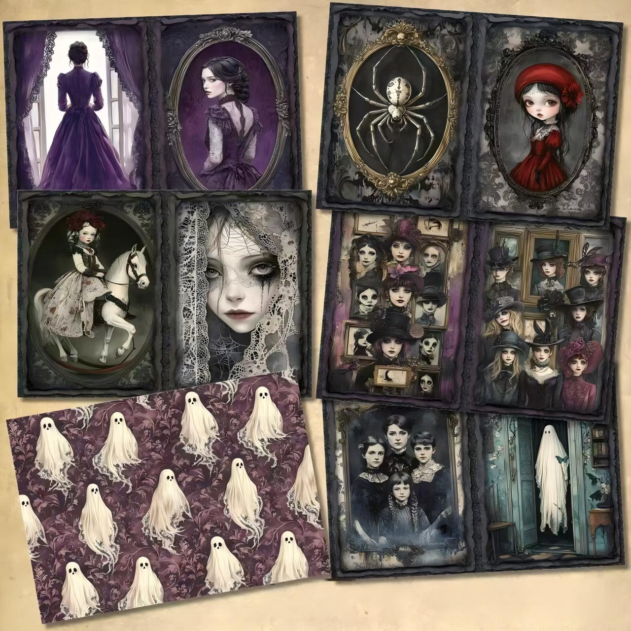 A4 size Gothic Dark Halloween Girl Style paper 12 pcs