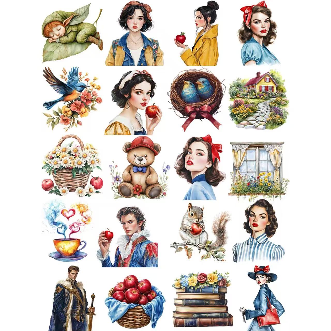 20 Fairy Tale Apple Girl solid sticker with white border