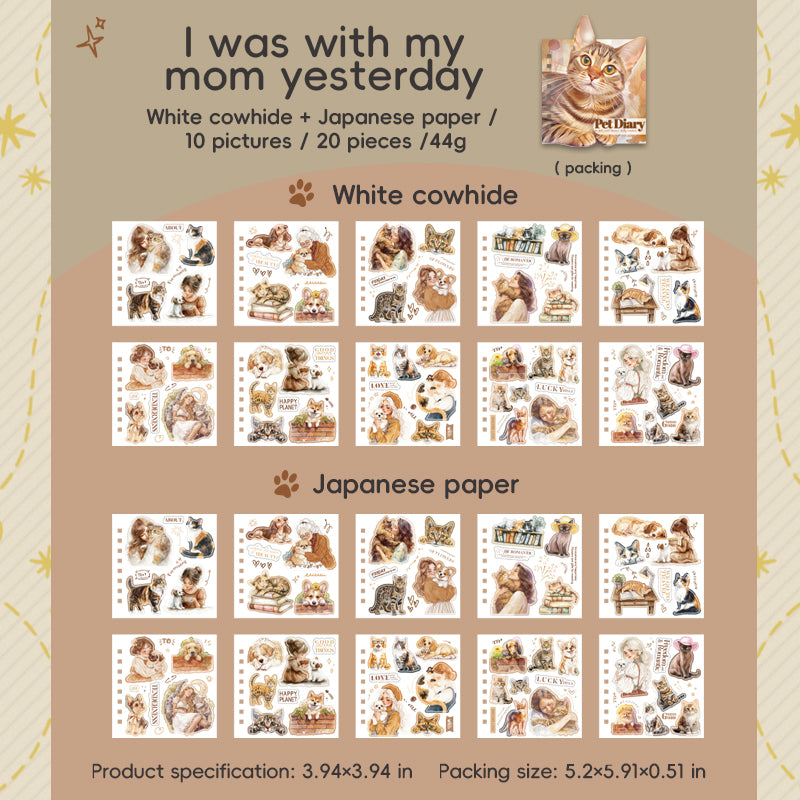 Pet diary Washi & Solid Sticker Book -20Pcs each pack