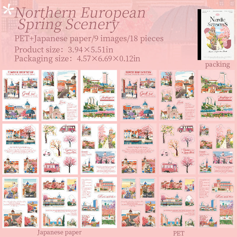 Nordic seasons PET & Washi Sticker book -18Pcs each pack