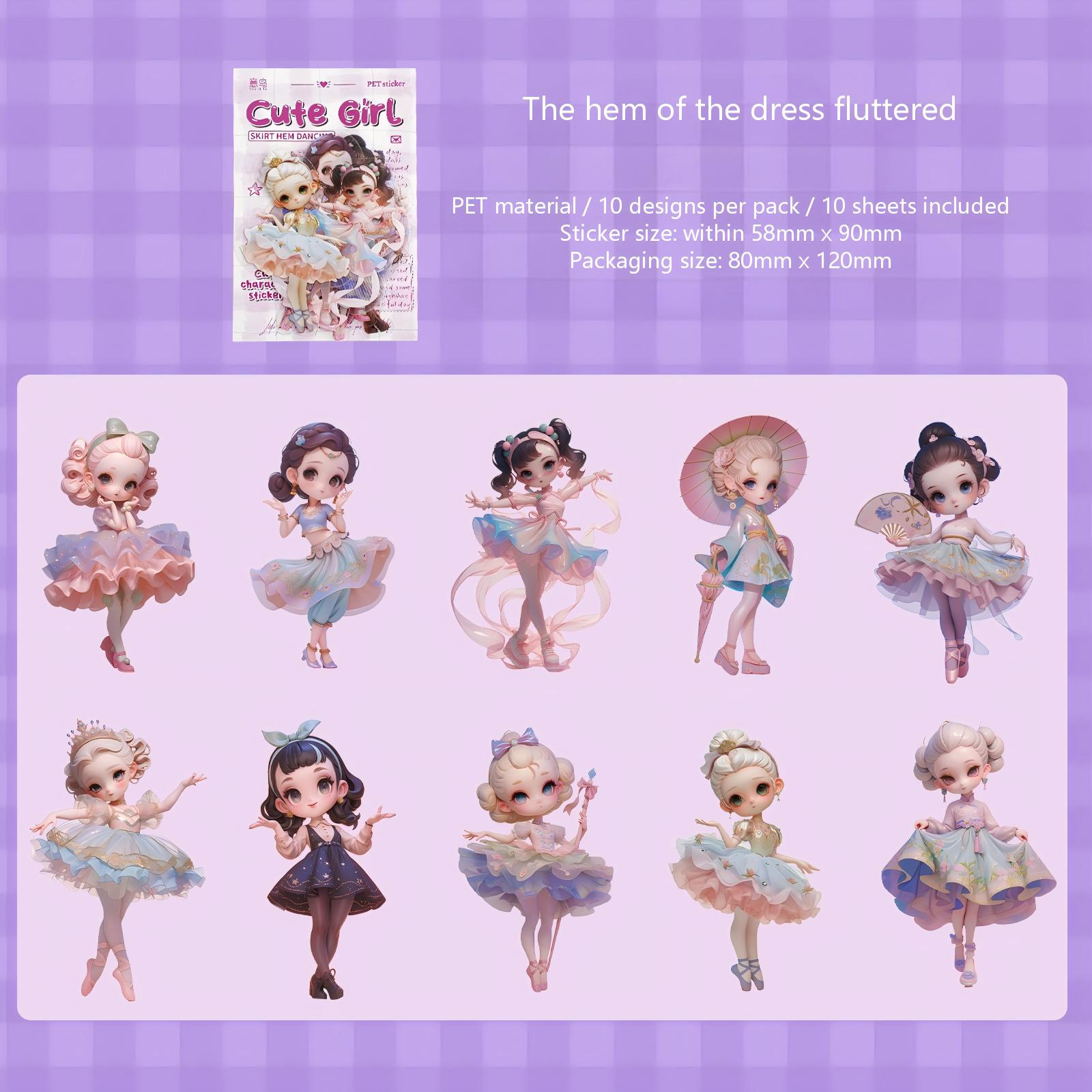 Cute Girl PET sticker -10Pcs each pack
