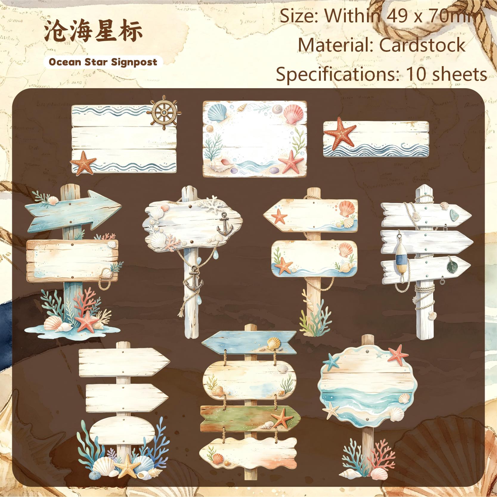 Seaview Wooden Marker Cardstock Stickers -10Pcs each pack