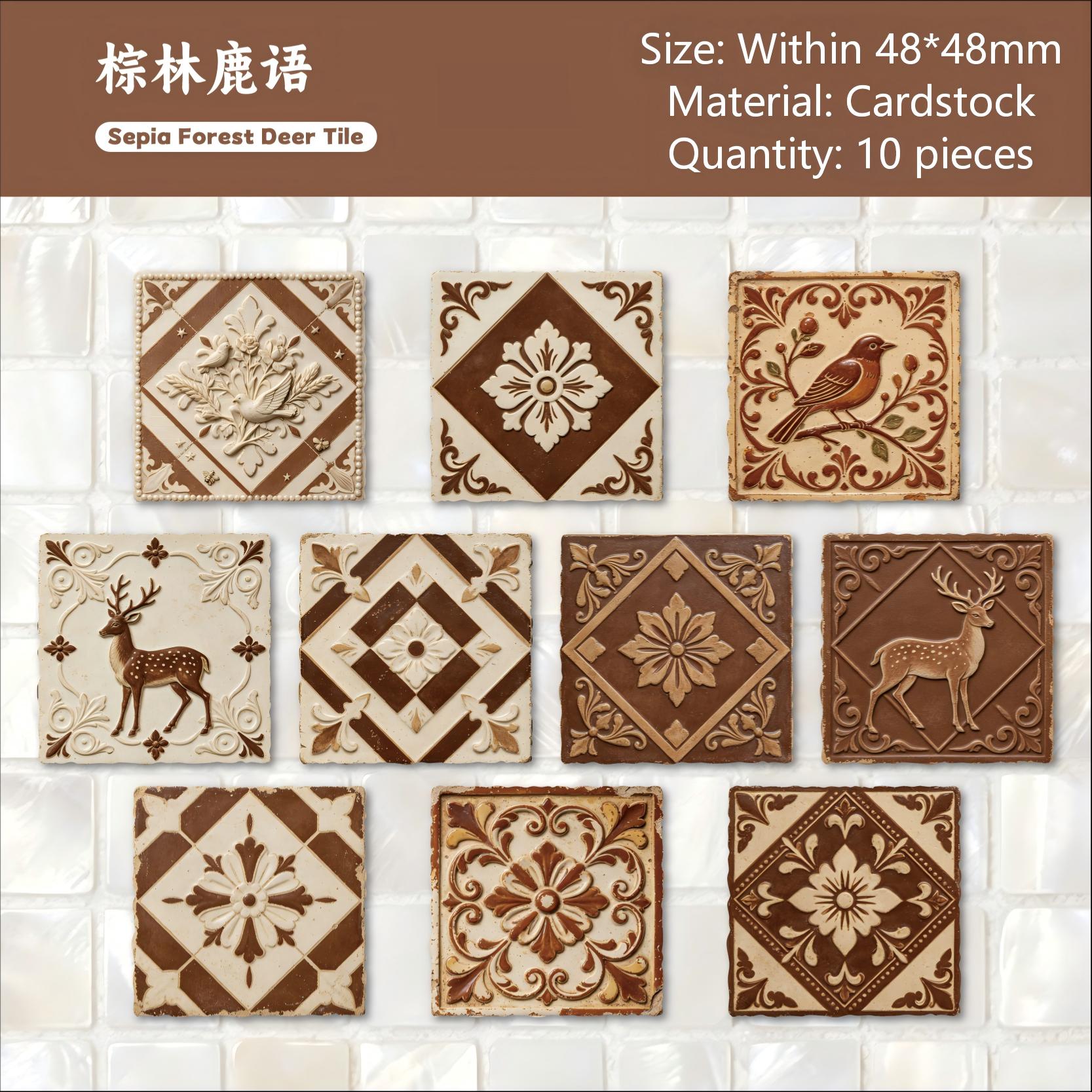 Vintage Embossed Tile Cardstock Stickers -10Pcs each pack
