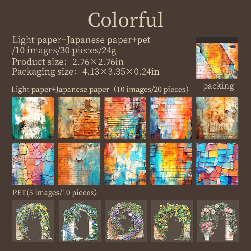 Vine Brick Wall PET & Washi sticker Book -30Pcs each pack