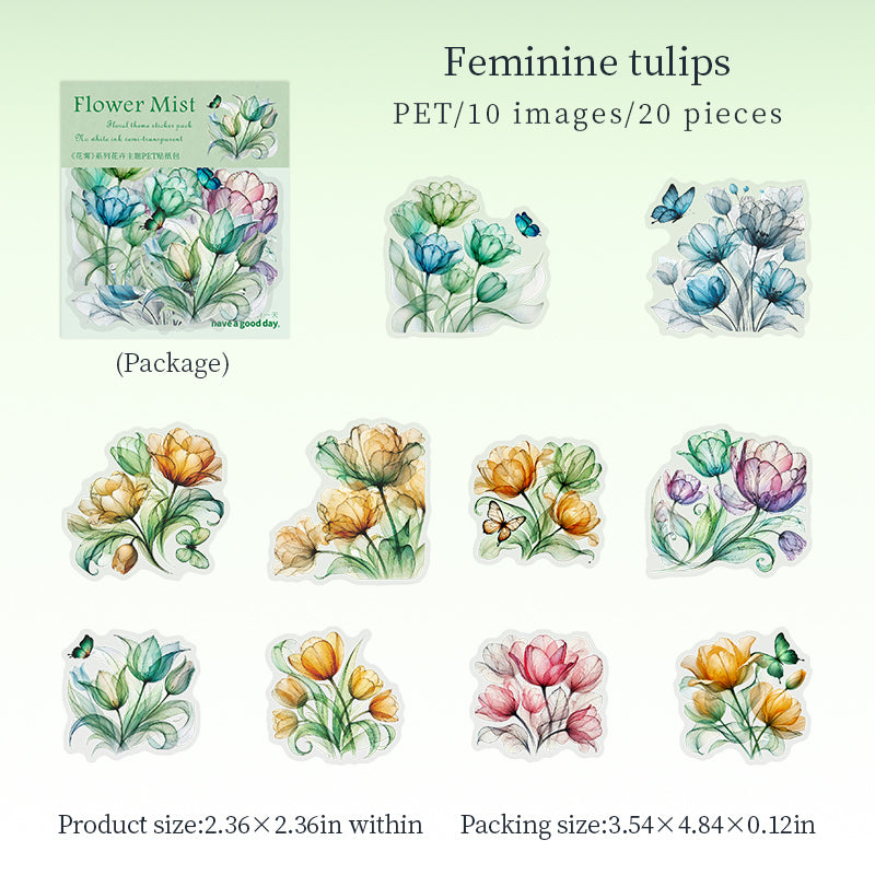 Flower Mist PET Stickers -20Pcs each pack