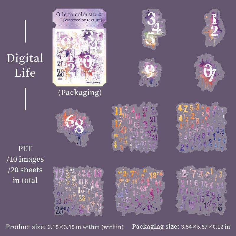 Watercolor texture PET Sticker -20Pcs each pack