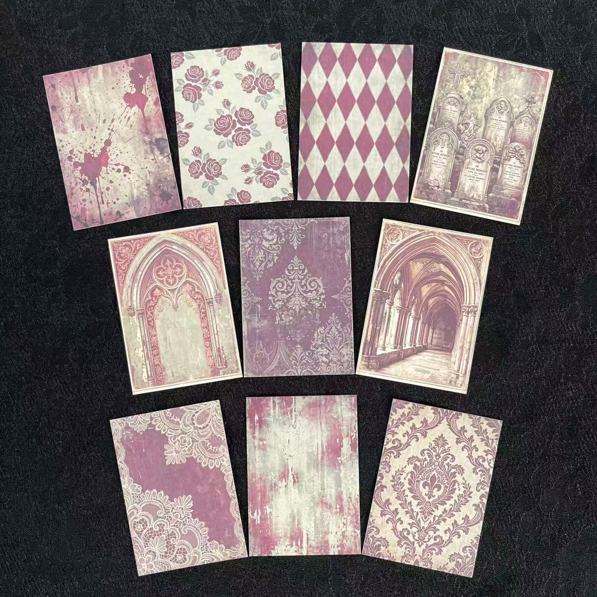 Gothic Romance ATC Cards, Victorian Damask & Cathedral Arch Ephemera, ATC Cards 1 pack 10pcs 2.5x3.5 inch