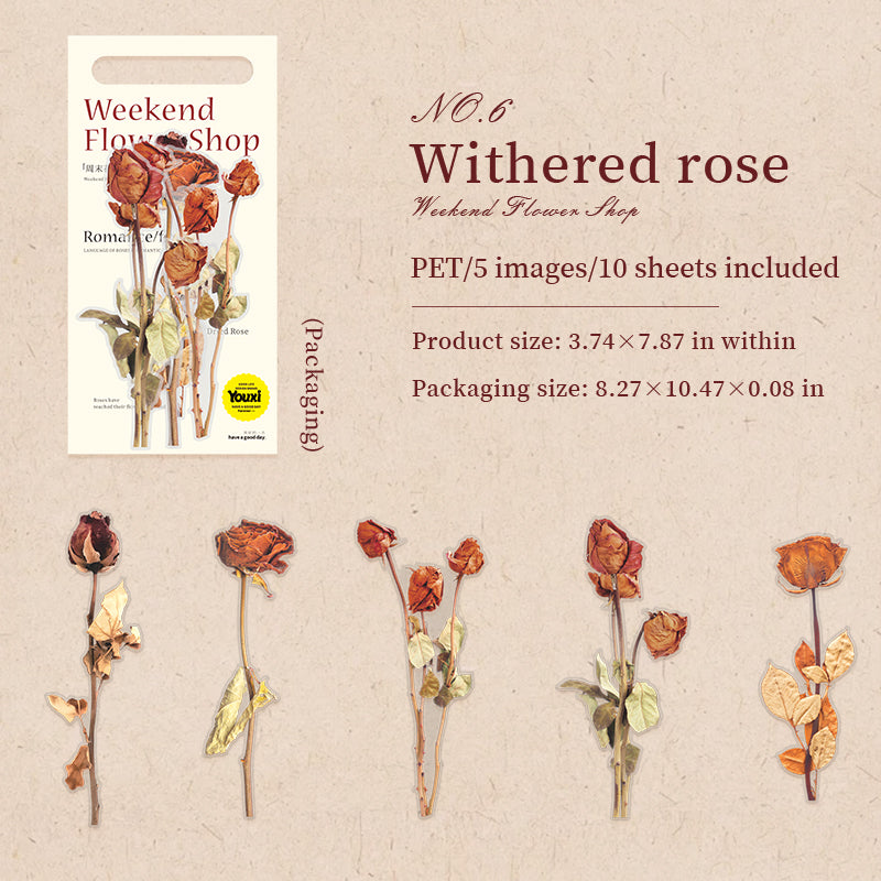 Roses PET sticker large size -10Pcs each pack