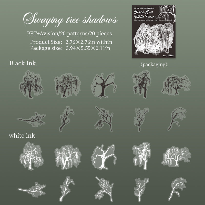 Black and white traces PET sticker -20Pcs each pack