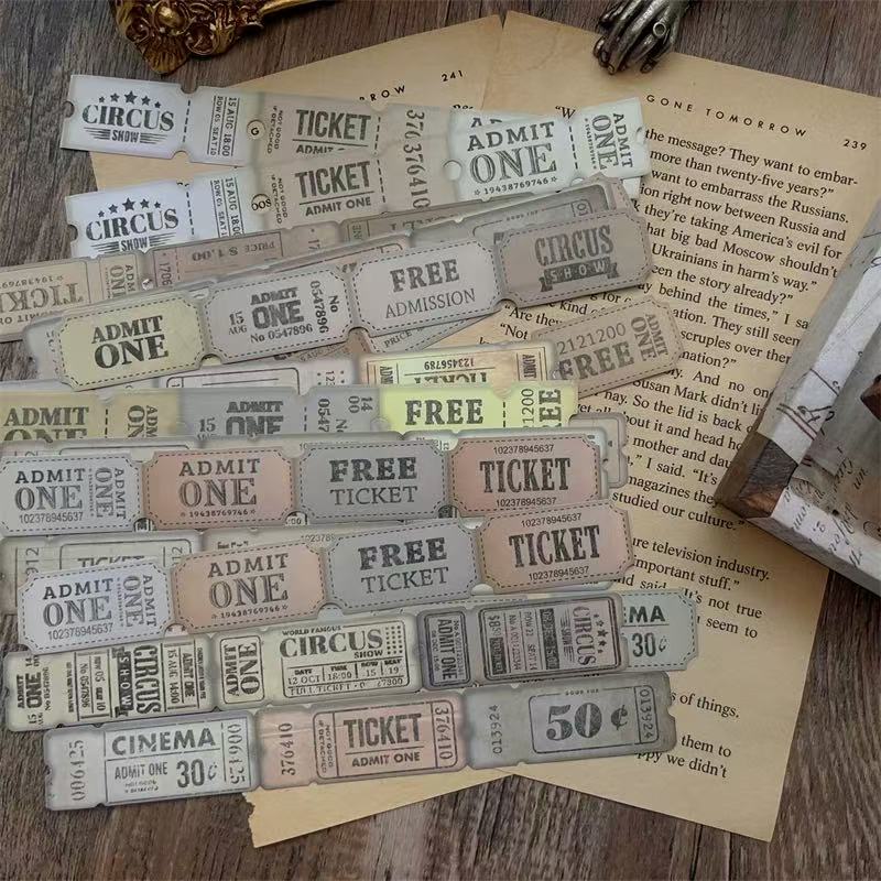 Vintage Long Ticket Strips solid Stickers -22Pcs each pack