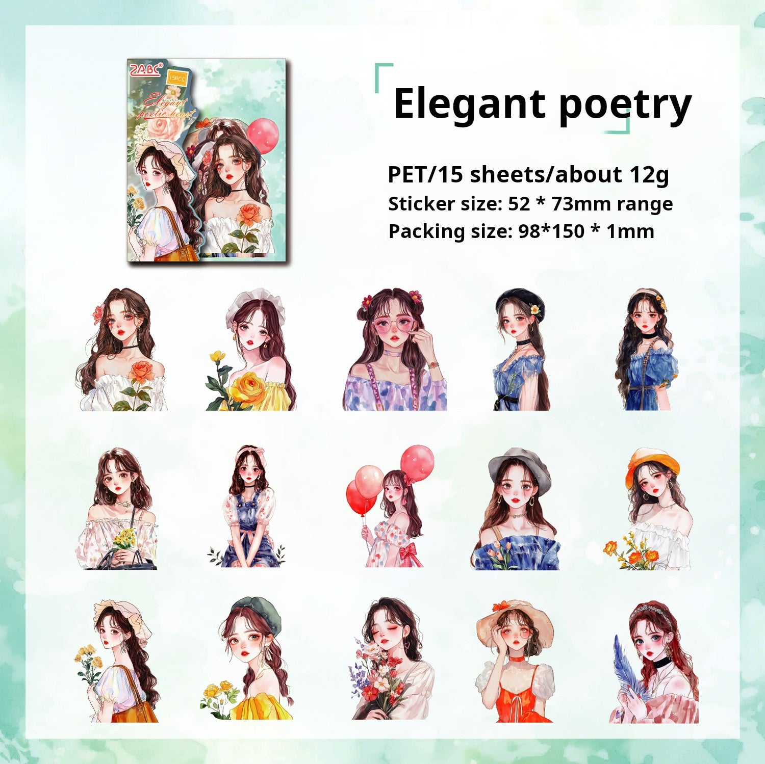 Girls PET Sticker -15Pcs each pack