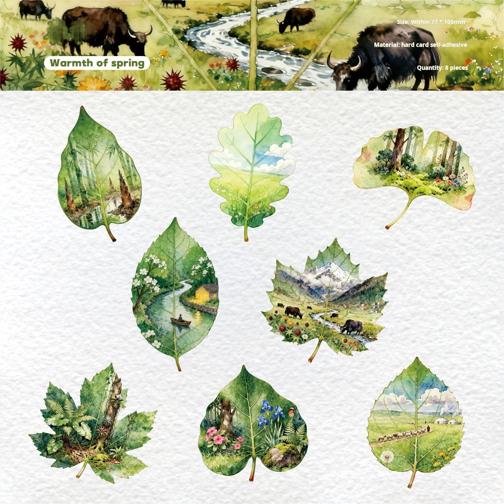 1028 Leaves cardstock sticker -8Pcs each pack