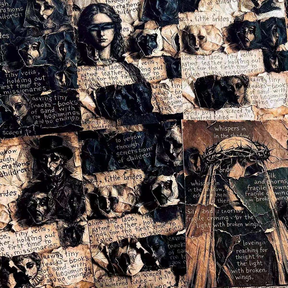 A4 size Vintage Dark Forensic Style paper 2 pcs (Uncut, with white borders)
