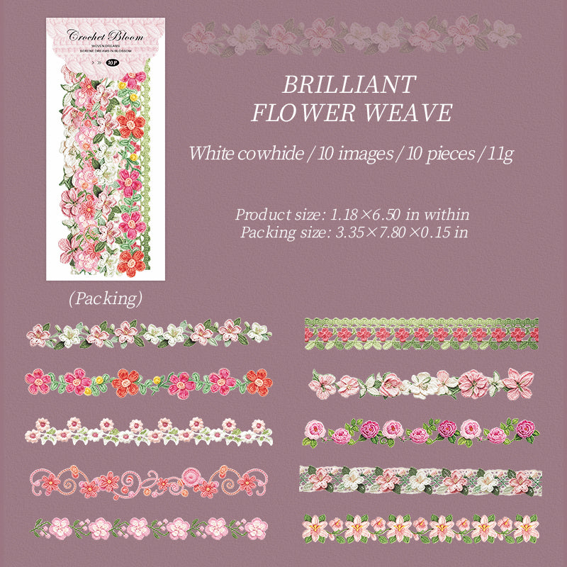 Crochet Floral Motifs Solid Stickers -10Pcs each pack